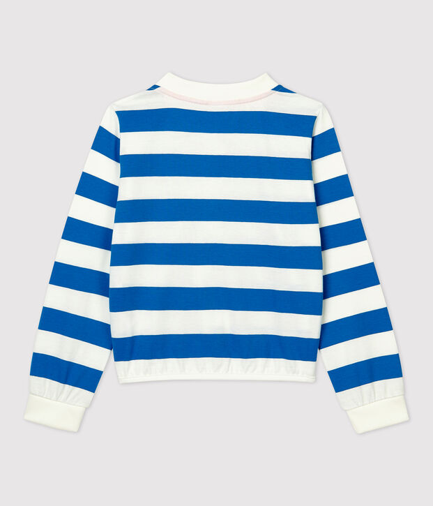Cardigan en coton enfant fille bleu/blanc